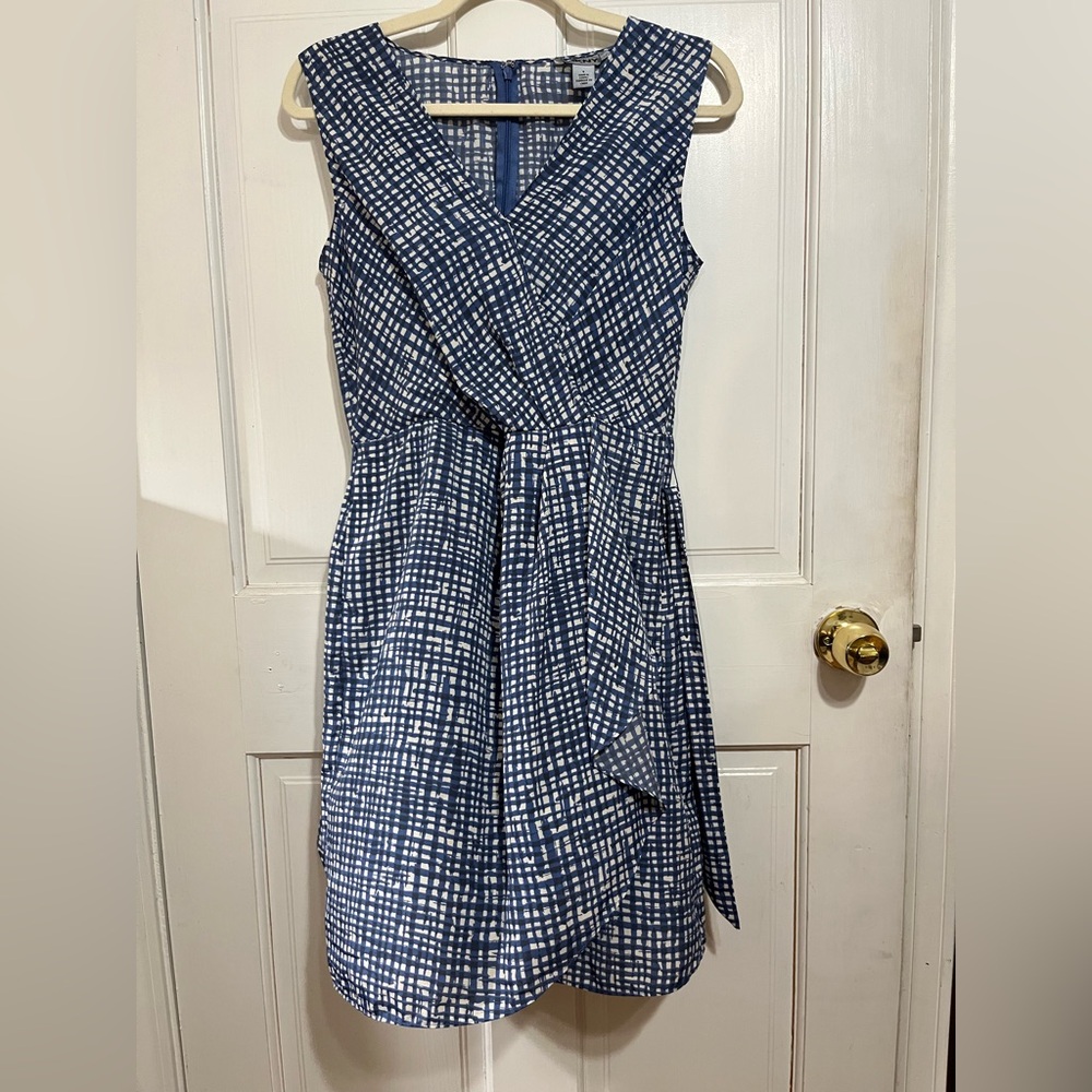 DKNY Navy and White Asymmetrical Dress